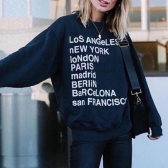 Anine Bing City Love Sweatshirt XS Lucy Hale Charcoal Black Gray Cotton Off Duty - Picture 5 of 14